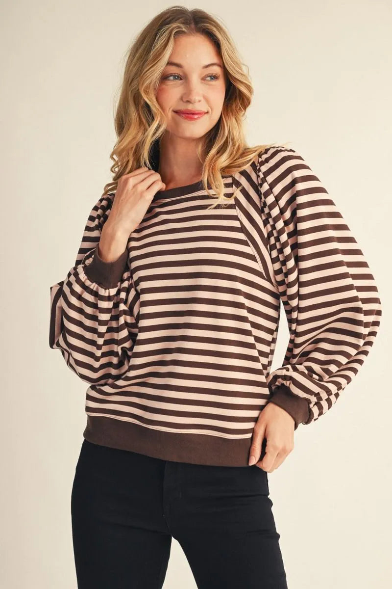 Jodifl Long Puff Sleeve Stripe Top