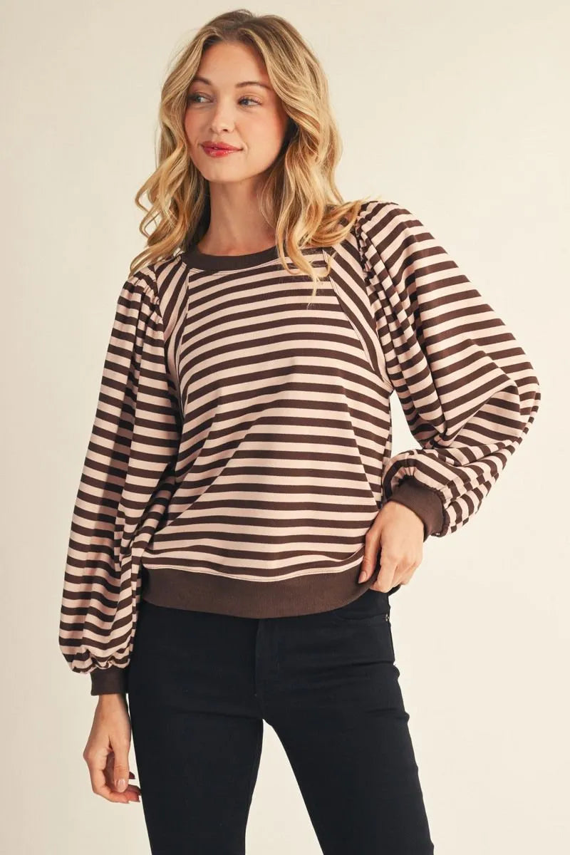 Jodifl Long Puff Sleeve Stripe Top