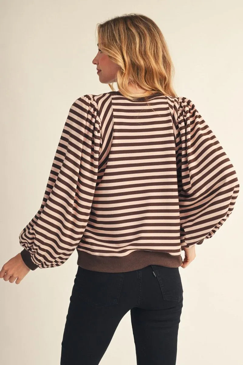Jodifl Long Puff Sleeve Stripe Top