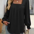 Bubble Sleeve Square Neck Pleated Long Sleeve Top
