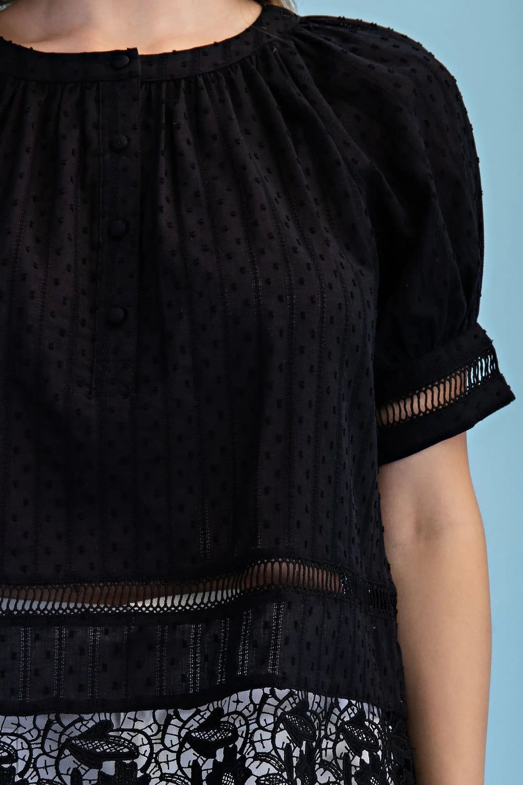 Textured Half Button Blouse