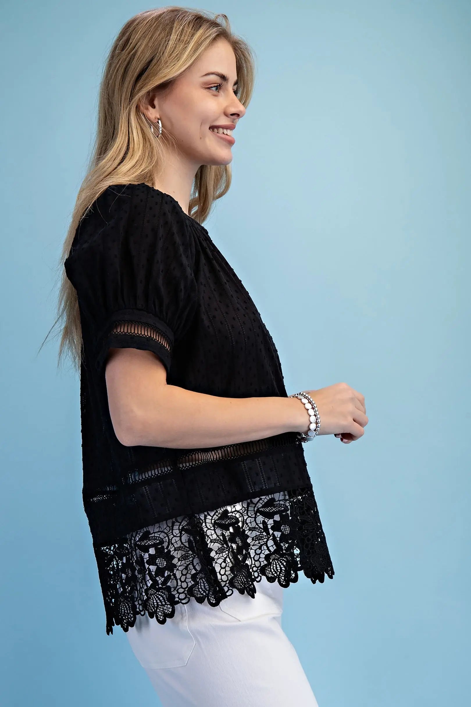 Textured Half Button Blouse