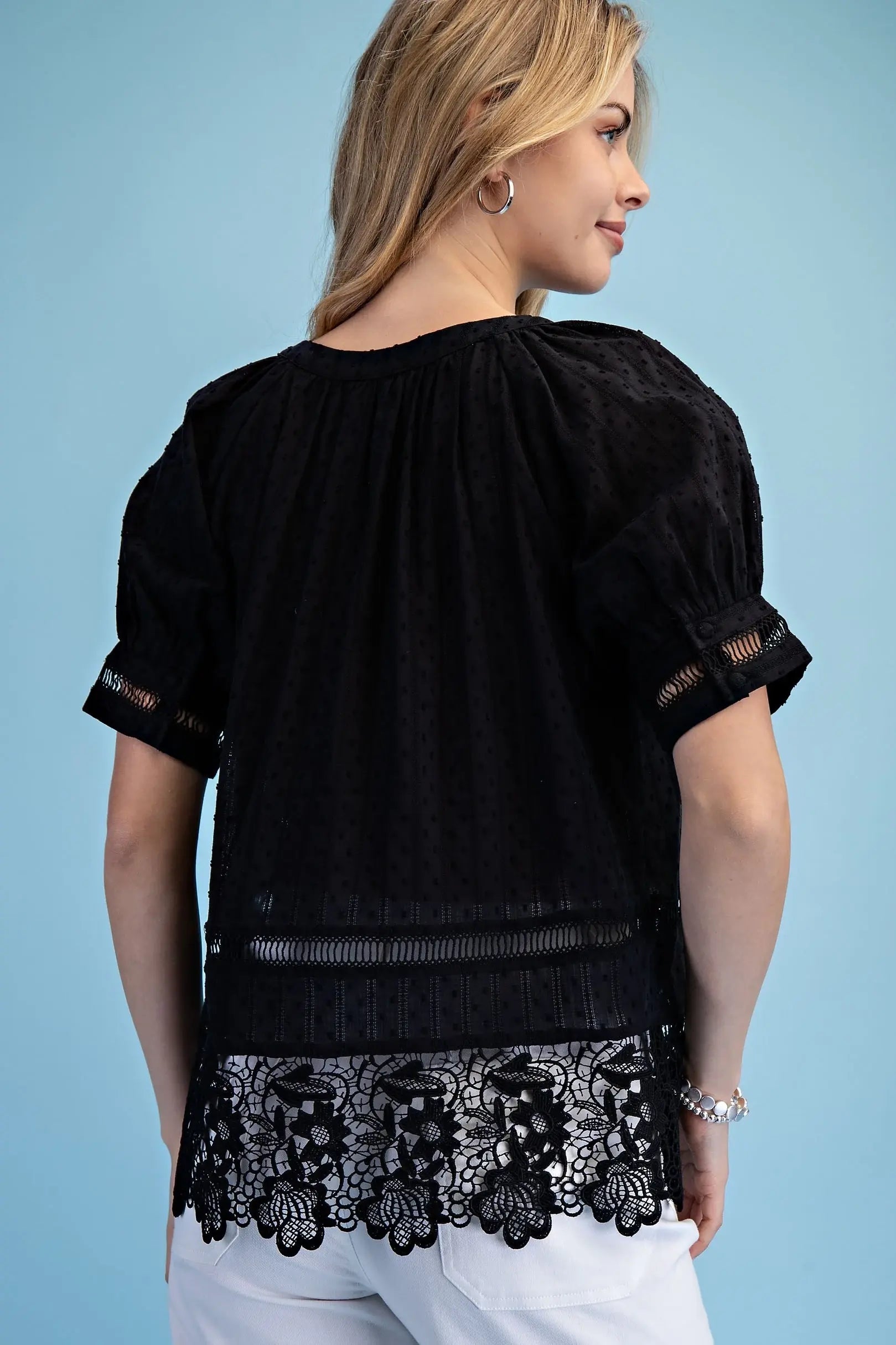 Textured Half Button Blouse
