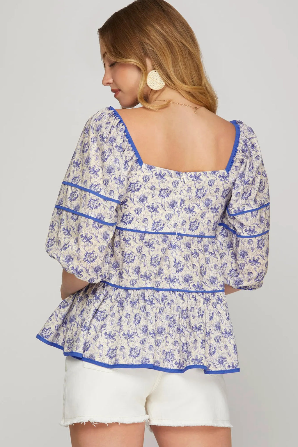 WOVEN FLORAL PRINT TIERED TOP