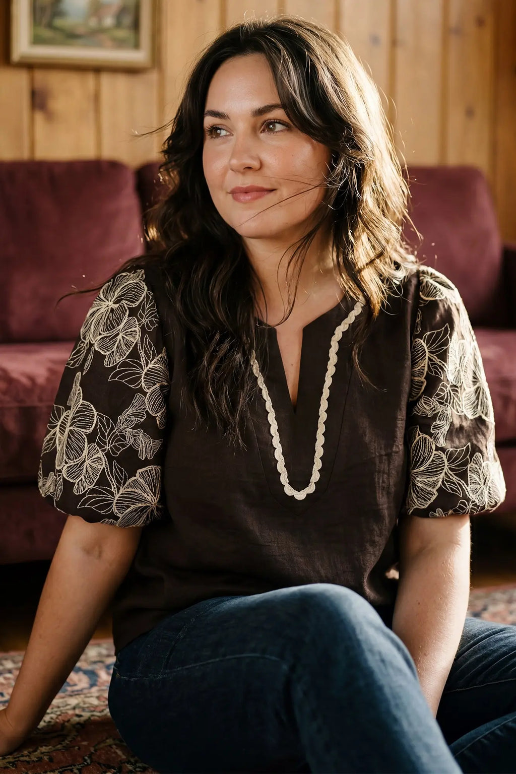 EMBROIDERED PUFF SLEEVE BLOUSE