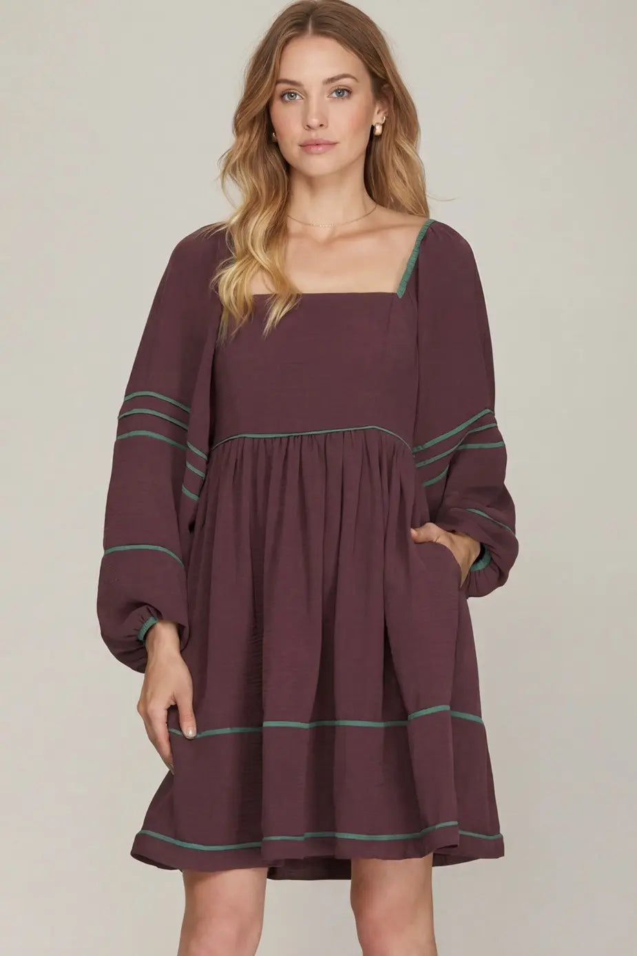 Long Sleeve Dress with Contrast Binding