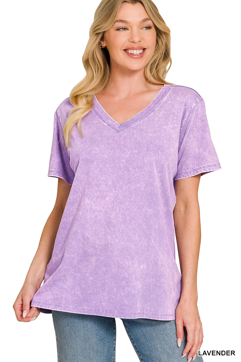Zenana Washed Short Sleeve V-Neck Tee