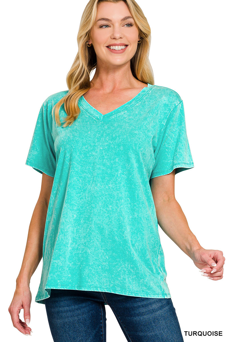 Zenana Washed Short Sleeve V-Neck Tee