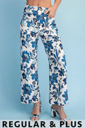 GiGiO Floral Print Stretch Ankle Cropped Pants (Plus)
