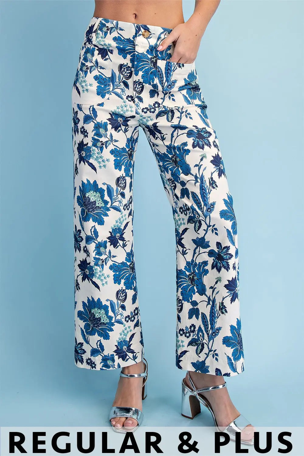 GiGiO Floral Print Stretch Ankle Cropped Pants (Plus)