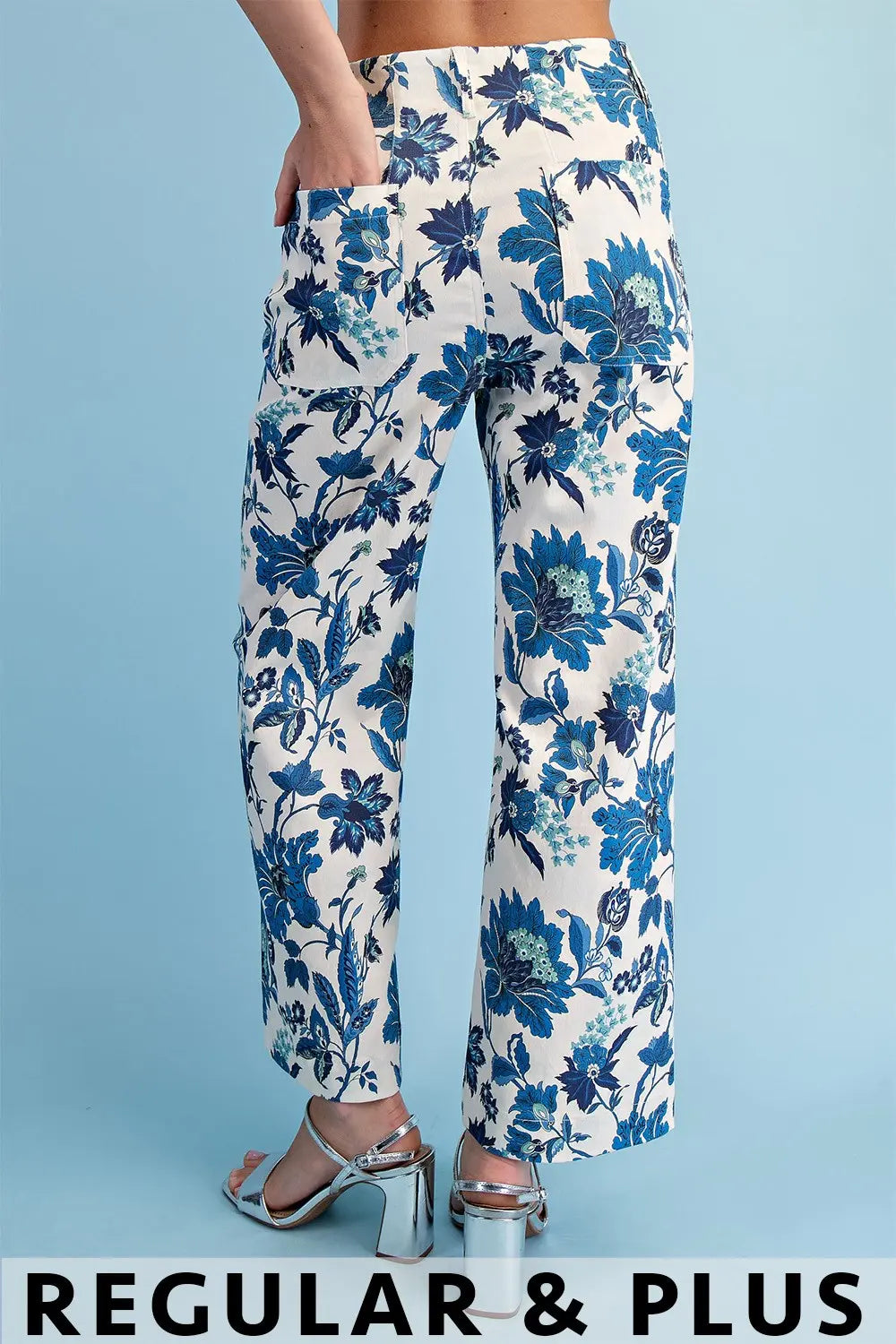 GiGiO Floral Print Stretch Ankle Cropped Pants (Plus)