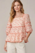 WOVEN FLORAL PRINT TIERED TOP