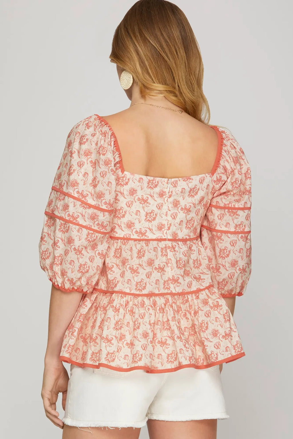 WOVEN FLORAL PRINT TIERED TOP
