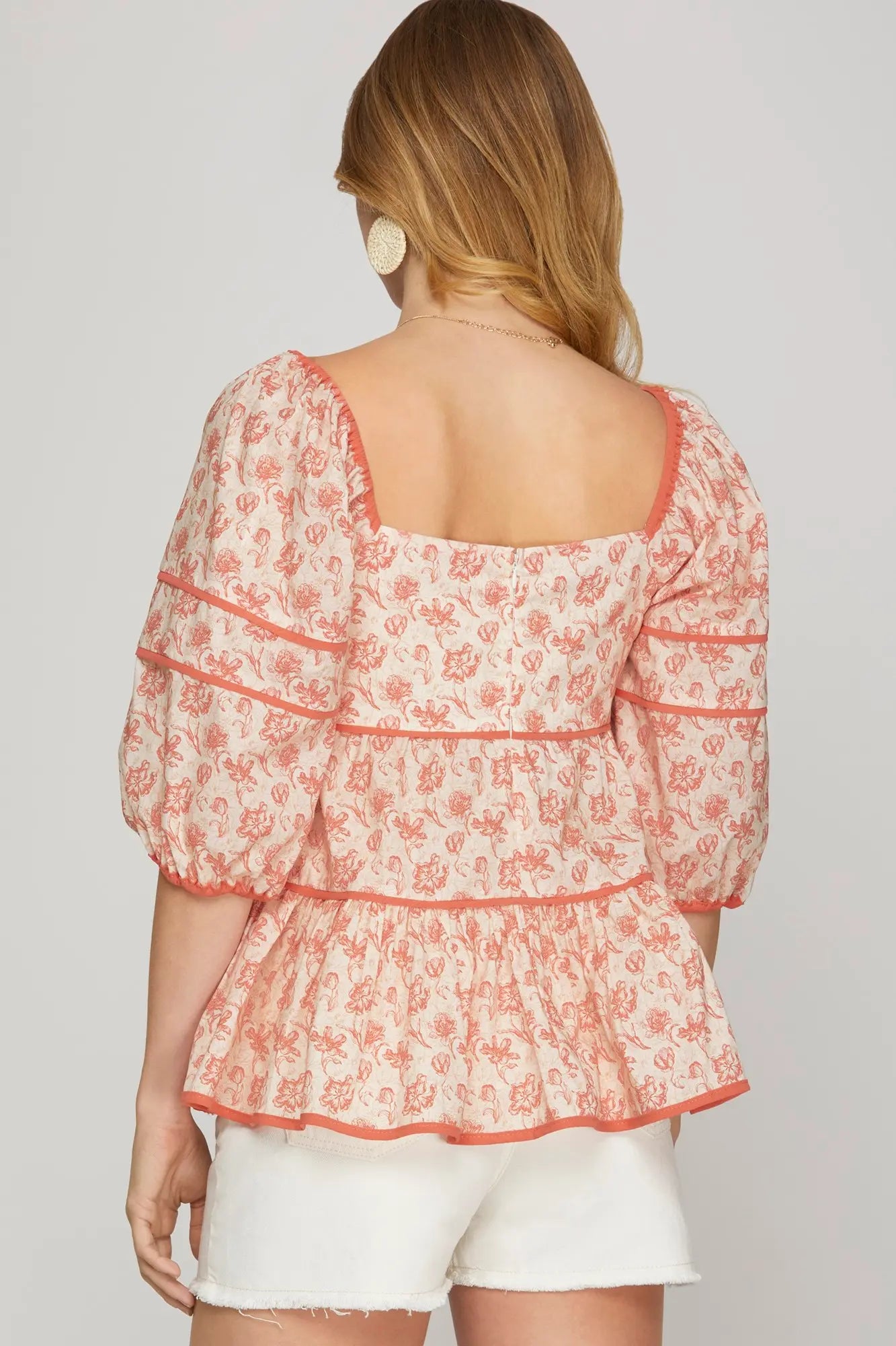 WOVEN FLORAL PRINT TIERED TOP