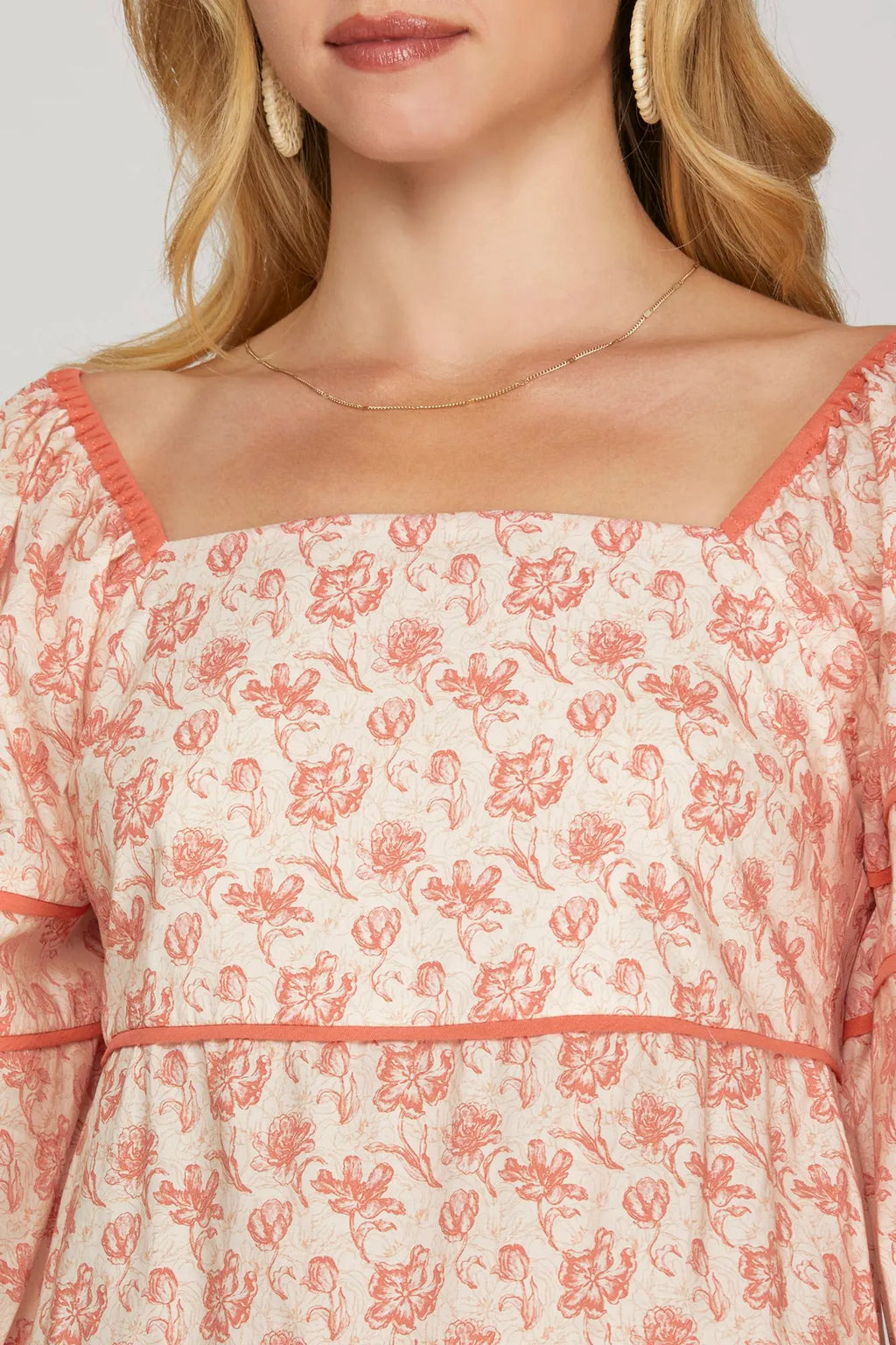 WOVEN FLORAL PRINT TIERED TOP