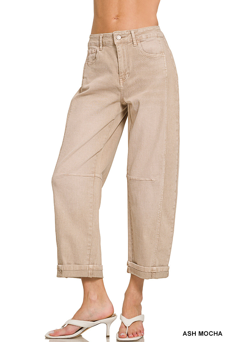 BARREL-LEG CROPPED COLOR DENIM PANTS