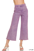 ACID WASHED HIGH WAIST FRAYED HEM STRAIGHT WIDE PANTS