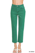ACID WASHED HIGH WAIST CROPPED STRAIGHT PANTS