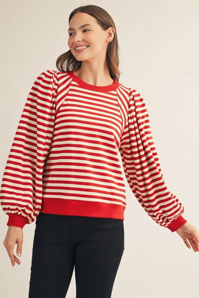 Jodifl Long Puff Sleeve Stripe Top