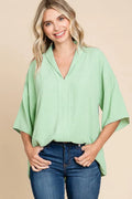 Jodifl Split-Neck Blouse in Aloe – Plus