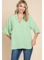 Jodifl Split-Neck Blouse in Aloe – Plus