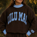 Lulu Mac Puff Mock Neck Sweatshirt in Brown/Light Blue
