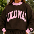 Lulu Mac Puff Mock Neck Sweatshirt in Brown/Light Pink