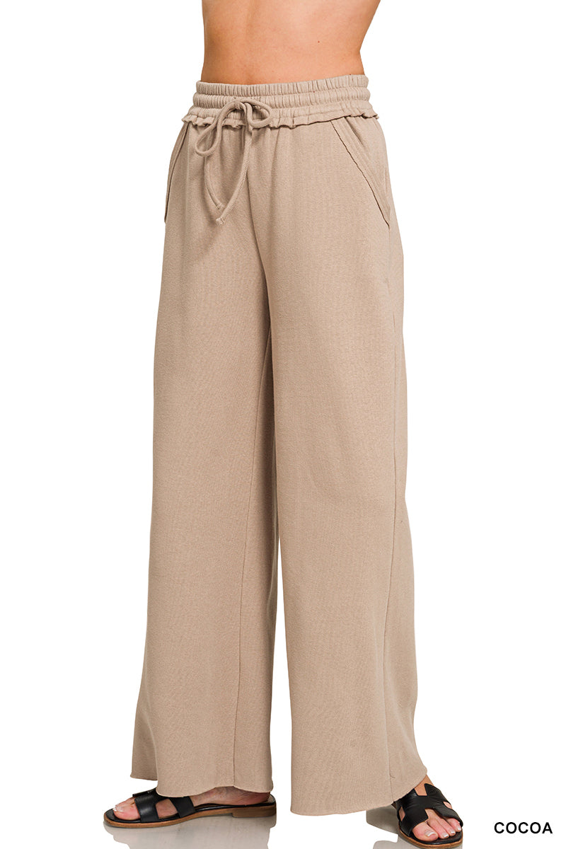 Zenana Fleece Exposed-Seam Wide-Leg Sweatpants