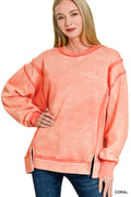Zenana Acid Wash Exposed-Seam Fleece Sweatshirt