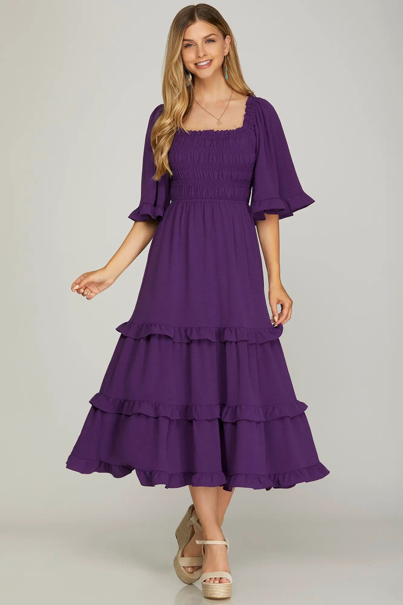 Smocked Tiered Midi Dress