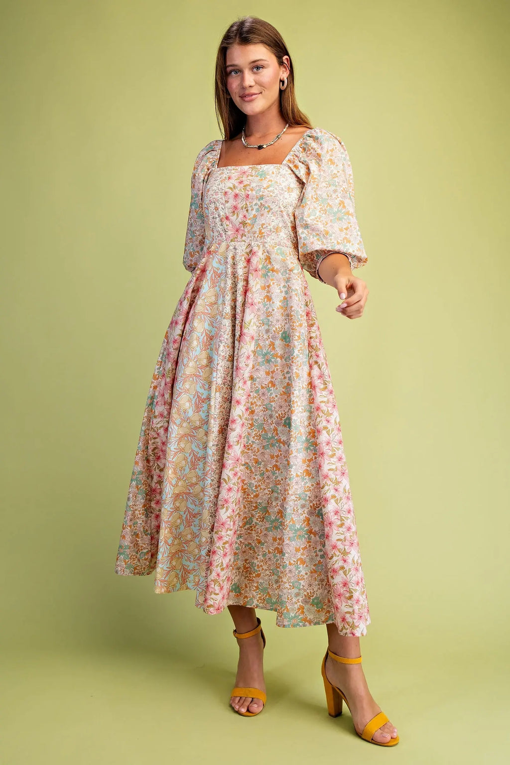 Floral Midi Dress with Smocked Back & Pockets