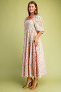 Floral Midi Dress with Smocked Back & Pockets