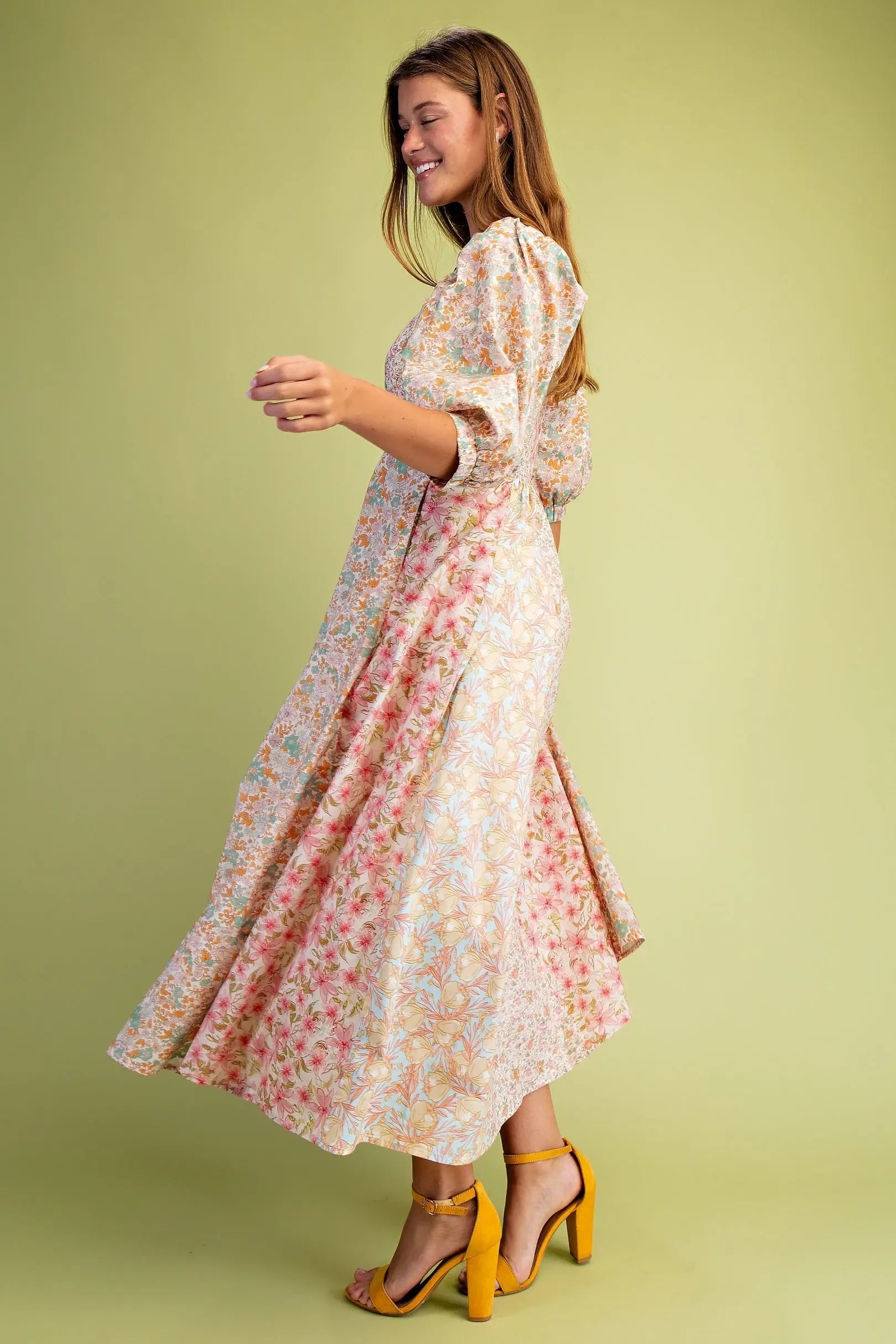 Floral Midi Dress with Smocked Back & Pockets