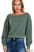 Zenana Scuba Cropped Boat Neck Pullover