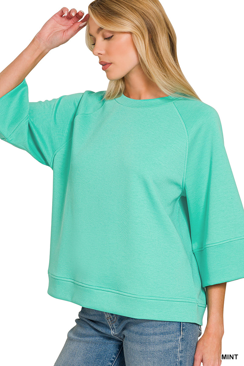 Zenana Scuba 3/4 Sleeve Pullover