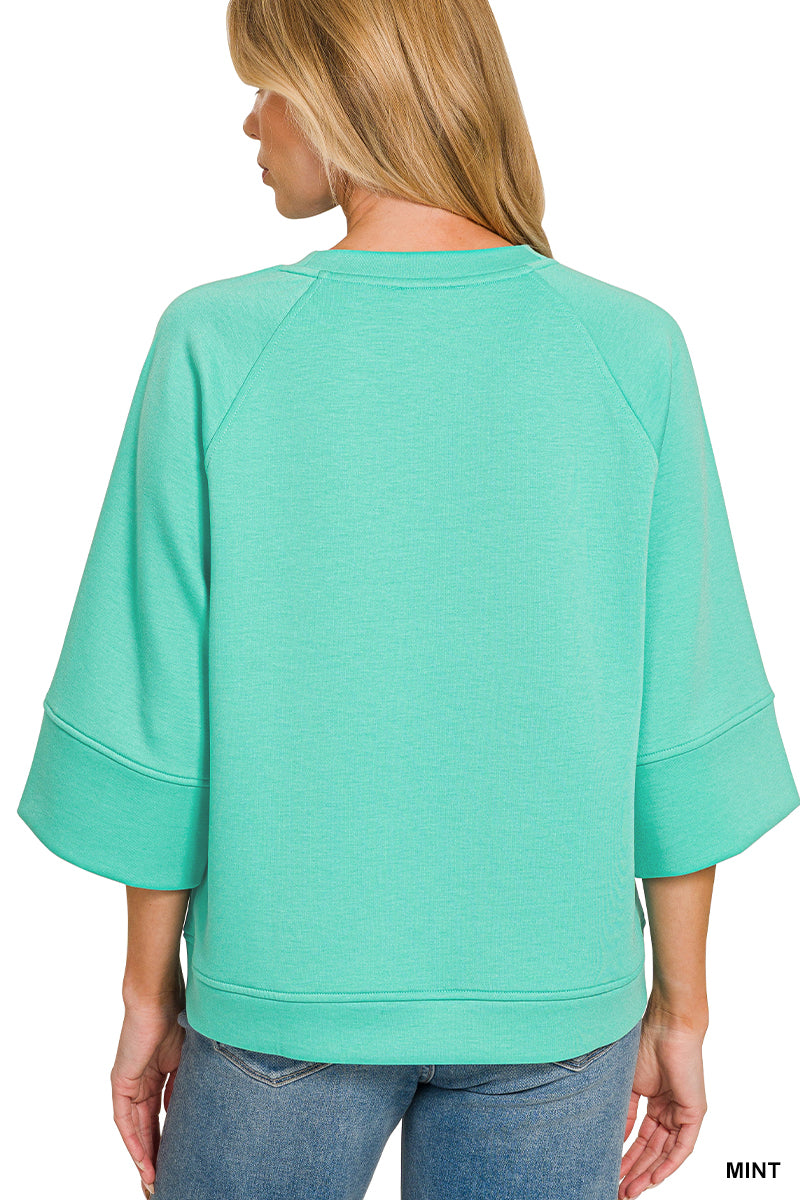 Zenana Scuba 3/4 Sleeve Pullover