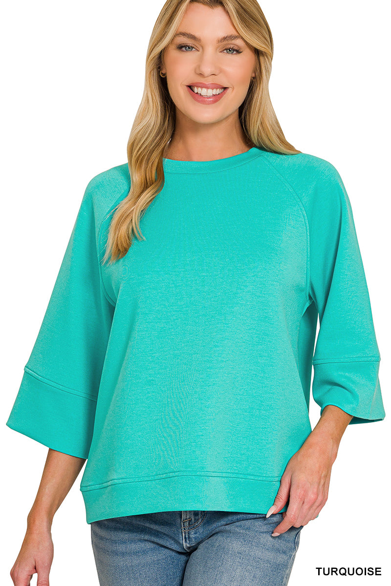 Zenana Scuba 3/4 Sleeve Pullover
