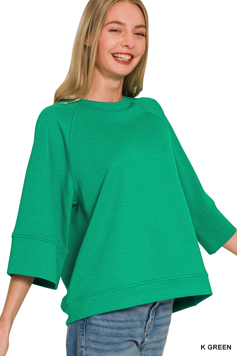 Zenana Scuba 3/4 Sleeve Pullover