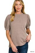 Zenana Raised Rib Puff Sleeve Top