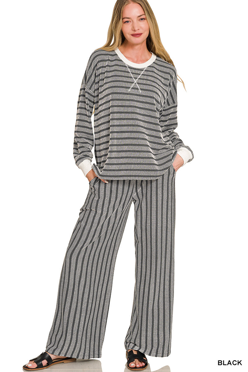 Zenana Scuba Side Slit Top & Wide-Leg Pants Set (Plus)