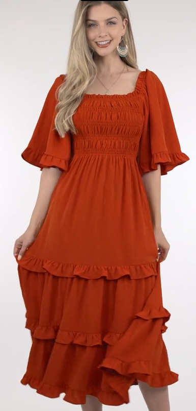 Smocked Tiered Midi Dress