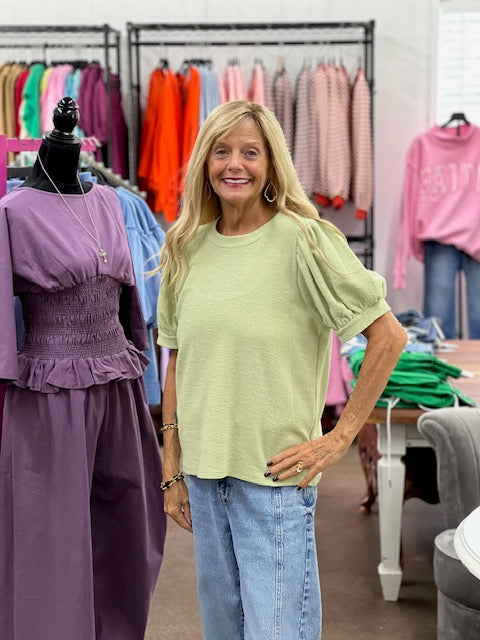 Jodifl Sage Textured Puff Sleeve Blouse