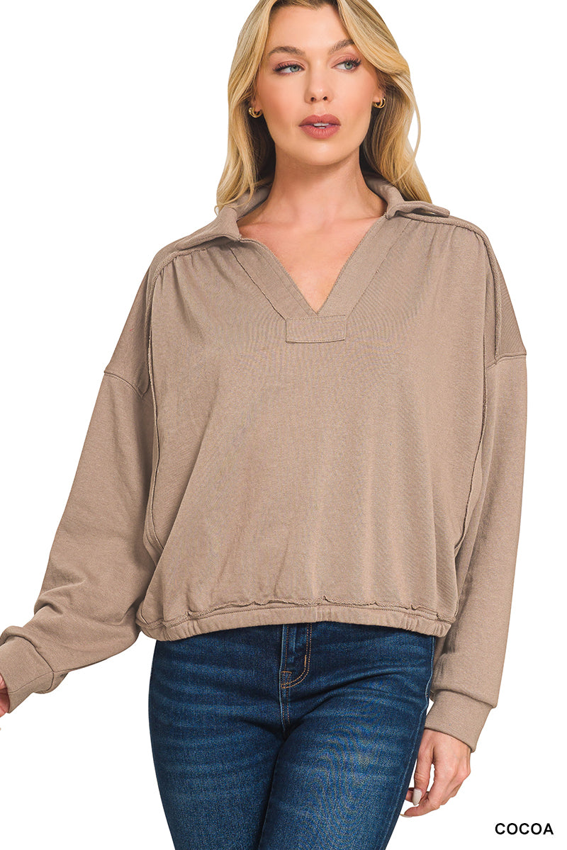 Zenana French Terry Collared Pullover