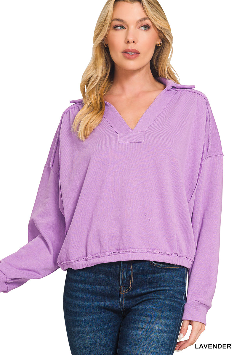 Zenana French Terry Collared Pullover