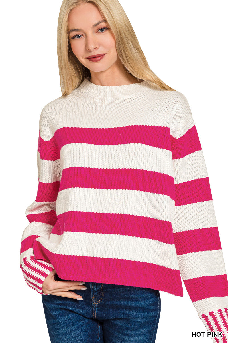 Zenana Bold Stripe Cotton Sweater