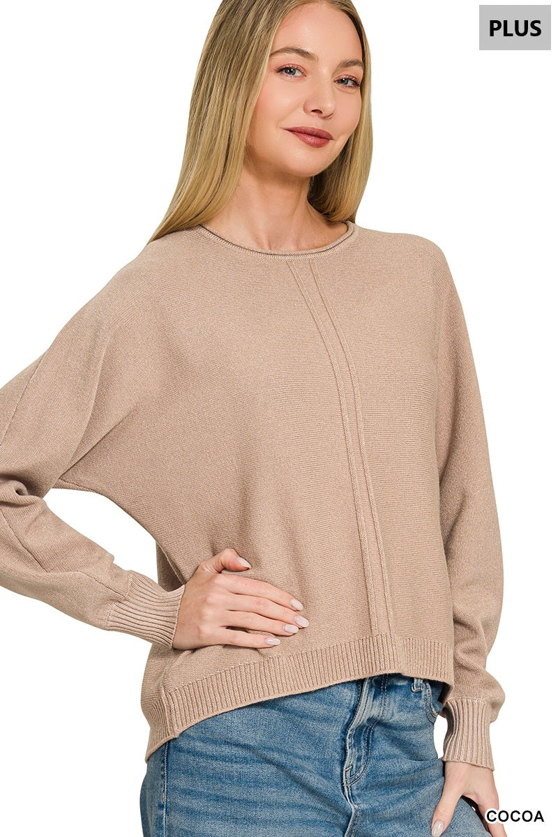 Zenana Viscose Front Seam Round-Neck Sweater