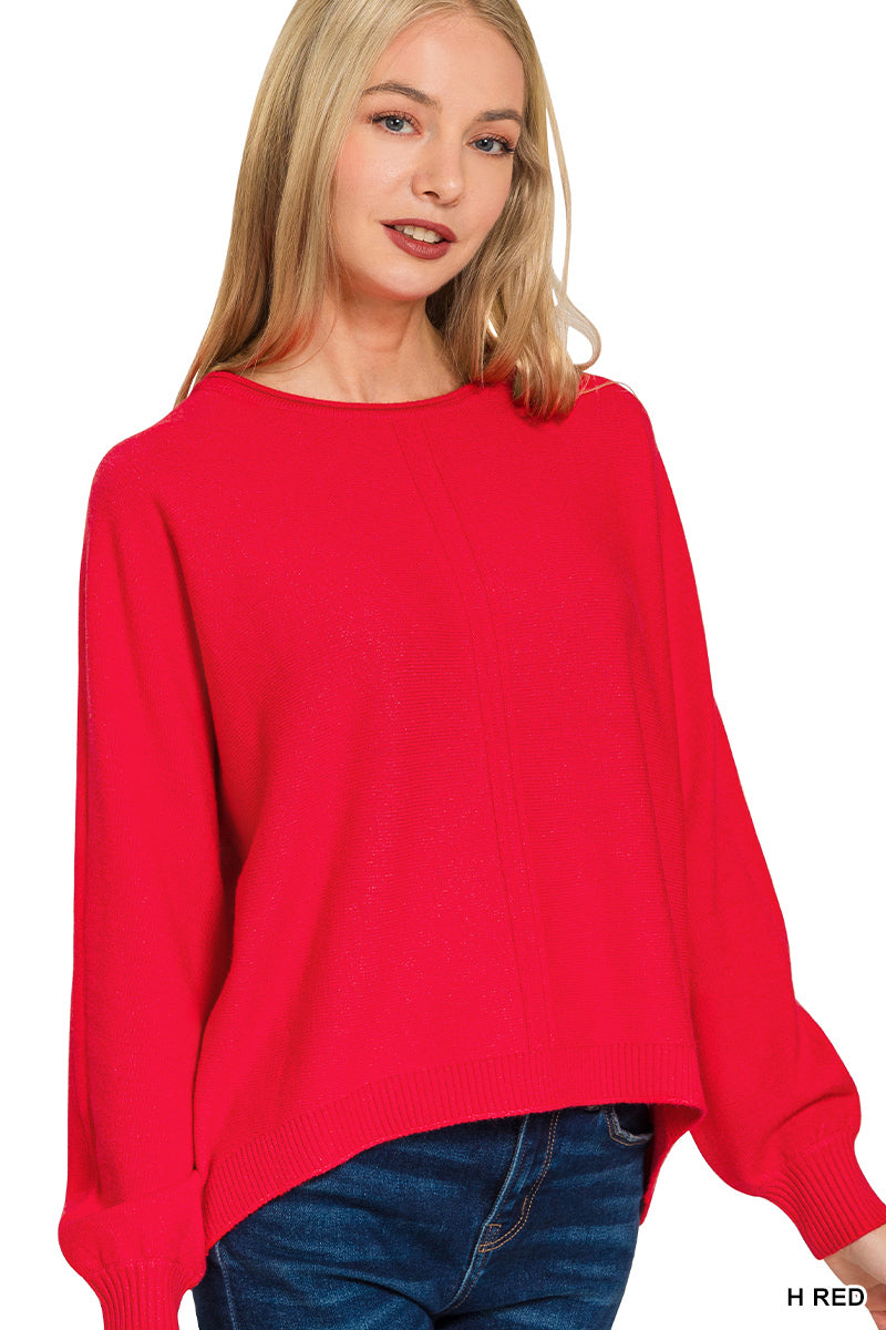 Zenana Viscose Front Seam Round-Neck Sweater