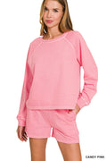 Zenana French Terry Pullover & Shorts Set