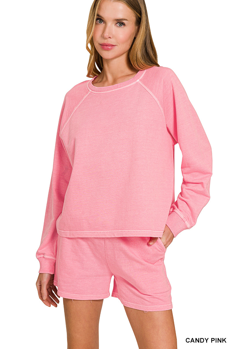 Zenana French Terry Pullover & Shorts Set