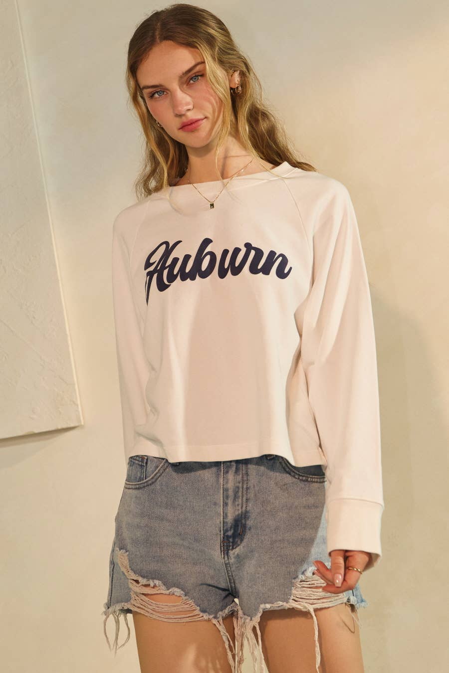 Oddi Game Day Cropped State Logo "Auburn" Sweatshirt - White